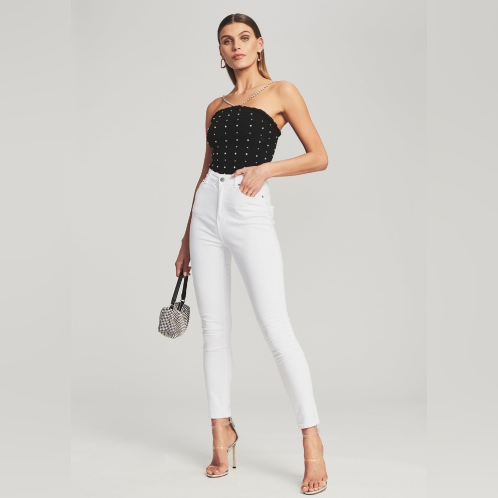 New Retrofete Talitha Embellished Crystal Tank Top in Black